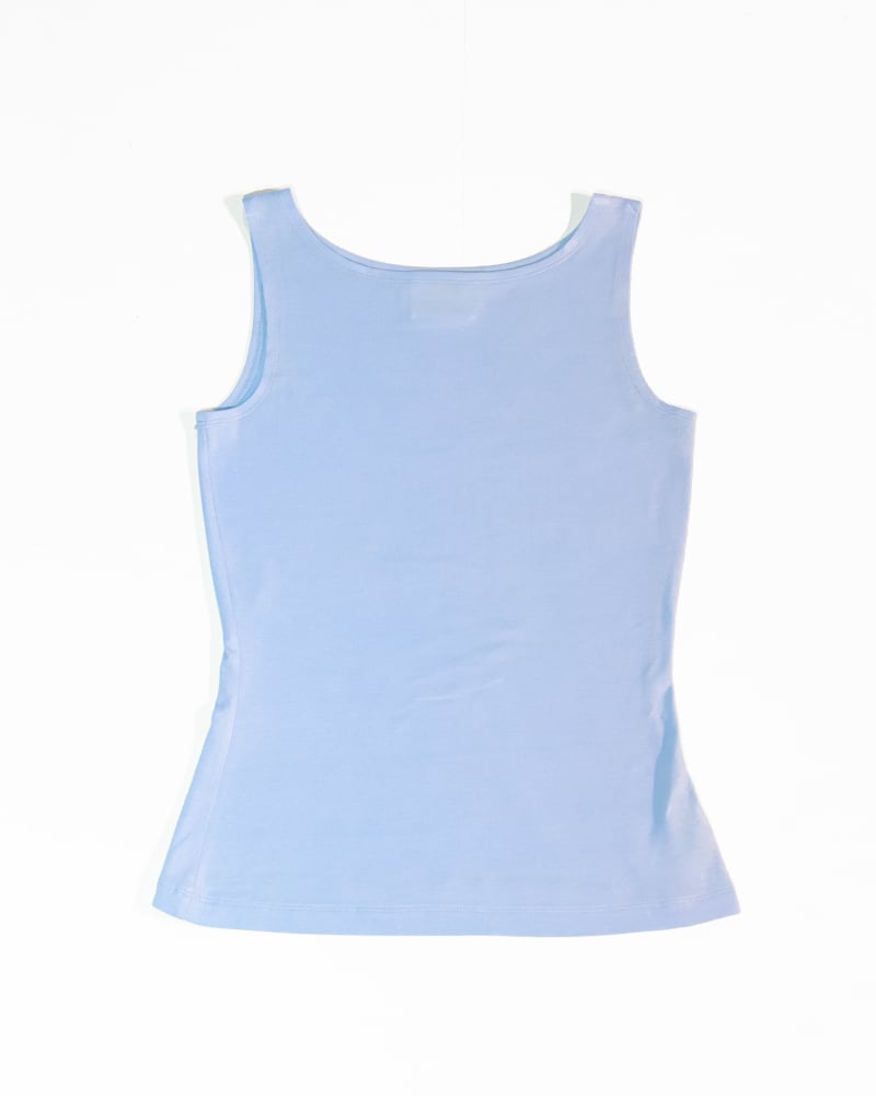 Front of a size 6X be free long tank top in sky by alder apparel. | dia_product_style_image_id:301370